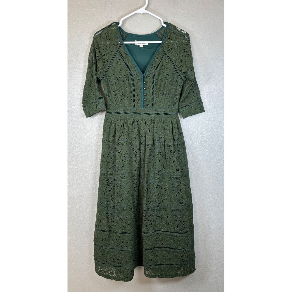 Metisu Dress Women Small Forest Green Lace Midi Fairy Grunge Whimsigoth Romantic